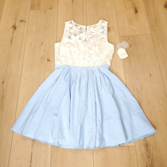 Altard State Dress Blue Cream Floral Lace Tulle Cottage Fairy Pleated Size L NEW - Picture 12 of 16